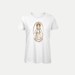 T-shirt femme blanc à flocage doré pailleté Madre Universale, col rond, coupe ajustée