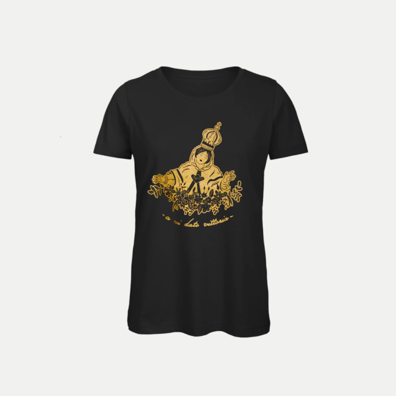 T-shirt en coton floqué de l'image de la Madonuccia, col rond coupe féminine