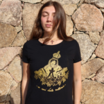 T-shirt femme noir à effigie de la Madonuccia, sainte vierge protectrice d'Ajaccio