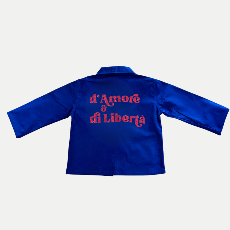 Veste Bleu de Chine pour enfant, Amore e Libertà rose