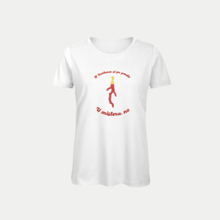 T-shirt blanc col rond coton A fustuna, morceau de corail paillettes rouges