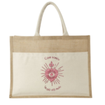 Sac cabas Core Francu en jute et coton, flocage cœur rose pailleté, grande contenance 18 litres, poche frontale et anses solides