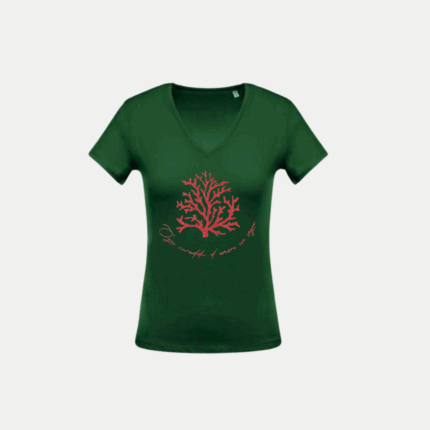 T-SHIRT FEMME - CURADDU Paillettes Vert Col V