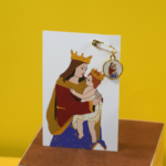 Carte avec dessin fait main de la vierge Lavasina avec une médaille Lavasina épinglée