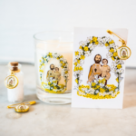 Box San Ghjisè : fiole de sel, épingle, carte médaille, bougie, à l'effigie du Saint Joseph corse