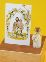 Fiole de sel protectrice avec médaille de San Ghjise (Saint Joseph), objet artisanal inspiré des traditions corses