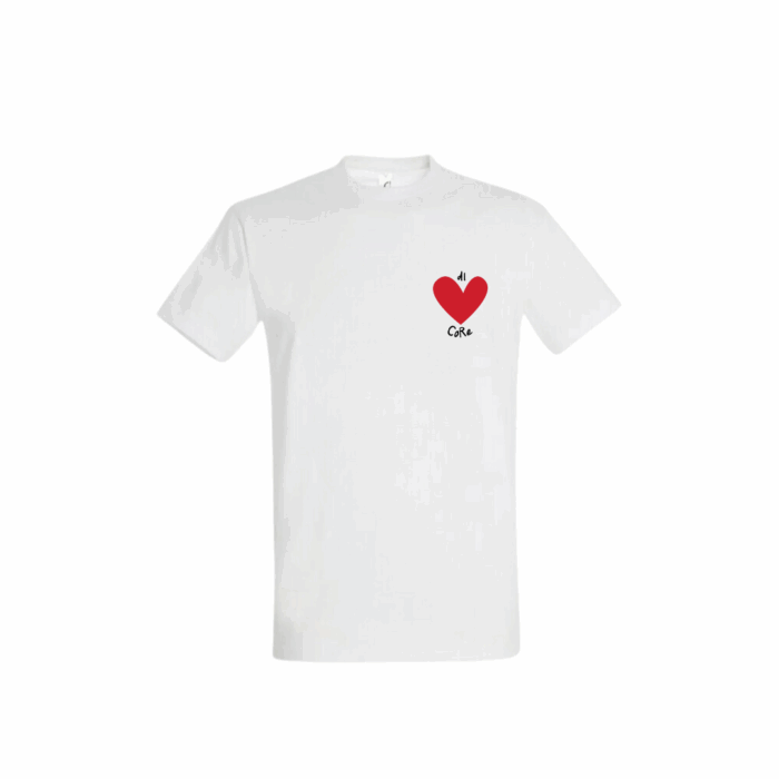 Tee-shirt pour homme brodé Di Core blanc, visuel cœur rouge Di core brodé sur la poitrine, coupe droite, 100 % coton