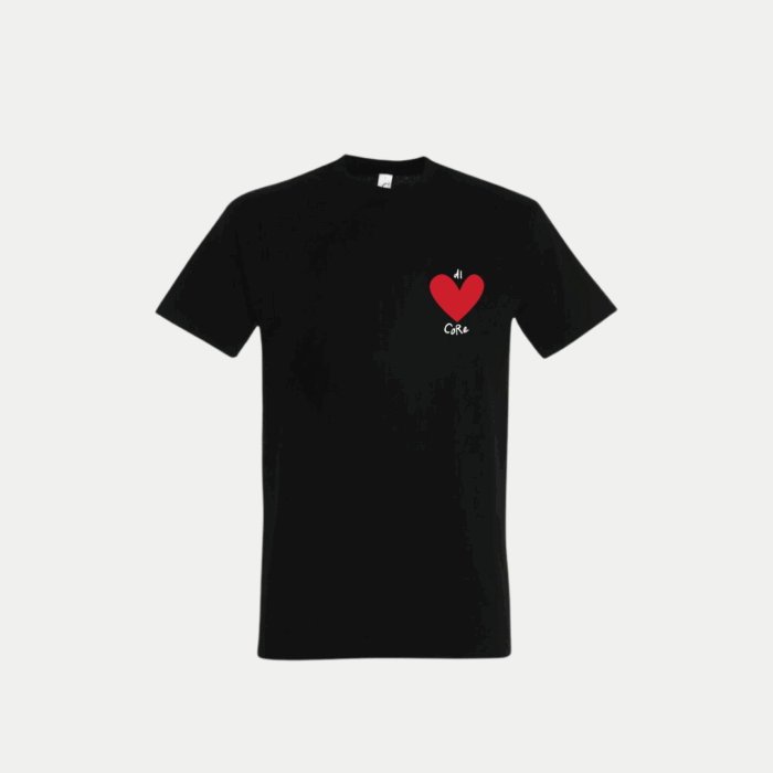 T-shirt pour homme brodé Di Core noir, visuel cœur rouge brodé sur la poitrine, coupe droite, 100 % coton