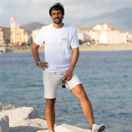 T-shirt blanc homme brodé Ti tengu caru, je t'aime corse