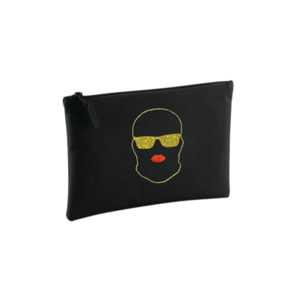 Pochette noire petit format, Famiglia Libertà Nazione Corsica, cagoule, lunette doré et rouge à lèvres