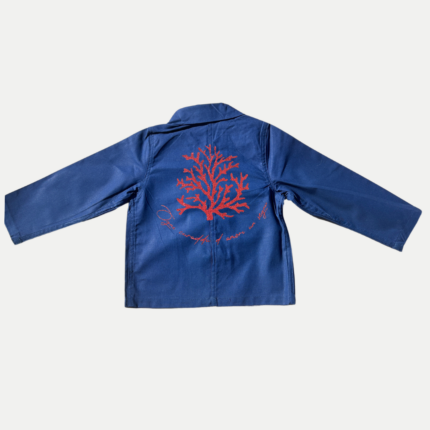 Veste bleu de Chine corse en bleu avec u Curaddu en paillettes sur le dos pour enfant
