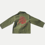 Veste bleu de Chine corse en kaki avec u Curaddu en paillettes sur le dos pour enfant