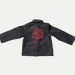 Veste bleu de Chine corse en noir avec u Curaddu en paillettes sur le dos pour enfant
