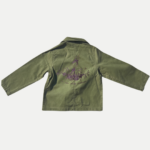 Bleu de Chine enfant Madonuccia brodée en kaki, avec broderie artisanale de la Vierge au dos, collection loru.corsica