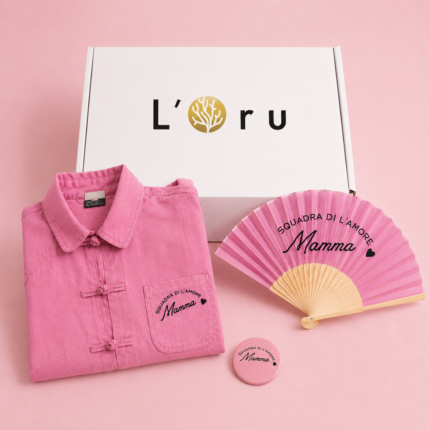 Box Maravigliosa : mamma squadra di l'Amore : bleu de chine rose, éventail rose et pins rose