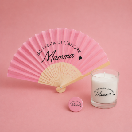 Box Mamma squadra di l'Amore - Ti tengu caru - en rose : éventail, bougie et pins