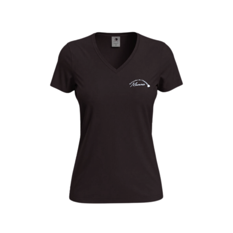 T-shirt femme col V noir broderie blanche Mamma Squadra di l'amore – L'Oru fête des mères