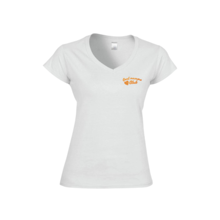 T-shirt femme col V blanc broderie orange Cool Mamma Club – L'Oru fête des mères Corse