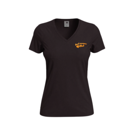 T-shirt femme col V noir broderie orange Cool Mamma Club – L'Oru fête des mères Corse