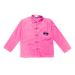 Veste bleu de Chine rose L'Oru brodé sur la poche "Amore subitu" : des lunette de soleil en forme cœur