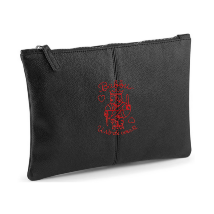 Pochette noire en cuir pour homme brodé en rouge "Babbu, u rè di core", papa le roi de cœur. Edition fête des père L'Oru Ajaccio